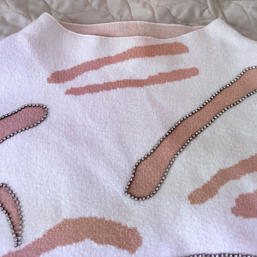 Cream & Brown Abstract Pattern Mock Neck Sweater - Size L - Picture 4 of 6